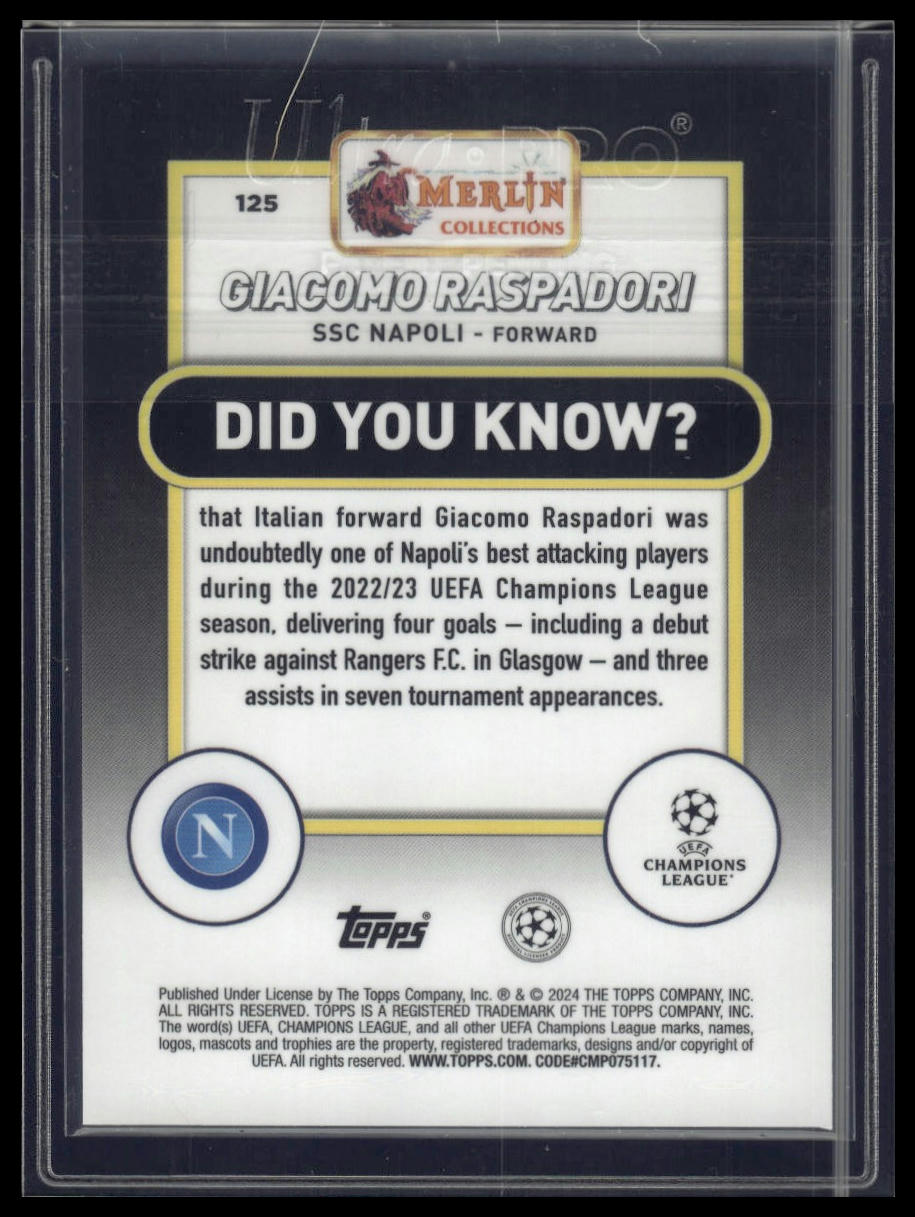 2023-24 Merlin UEFA Club Competitions #125 Giacomo Raspadori Gold Atomic /50