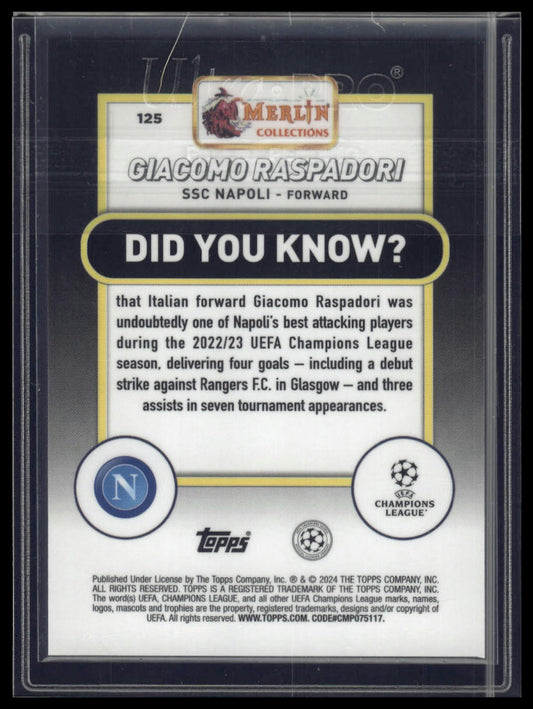 2023-24 Merlin UEFA Club Competitions #125 Giacomo Raspadori Gold Atomic /50