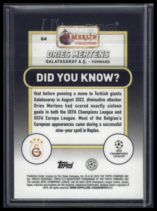 2023-24 Merlin UEFA Club Competitions #64 Dries Mertens Pink Mojo /275