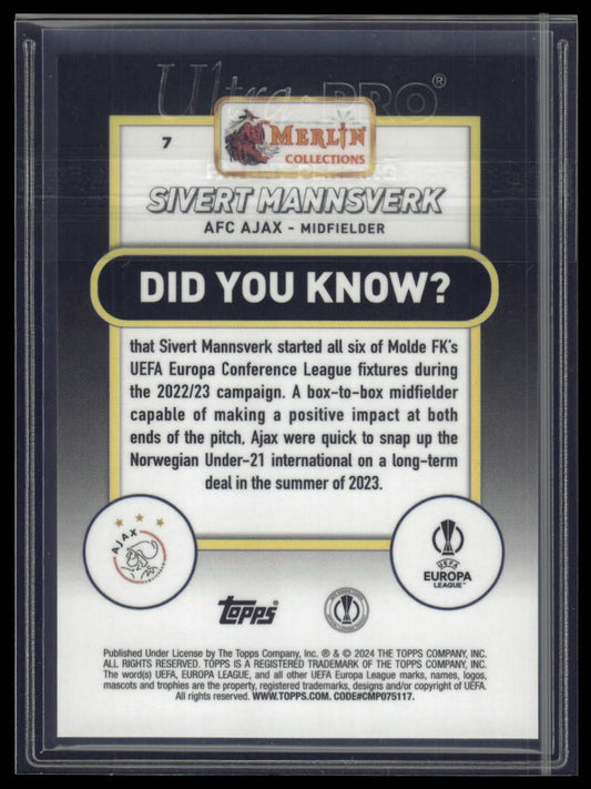 2023-24 Merlin UEFA Club Competitions #7 Sivert Mannsverk Rose Gold Shimmer /299