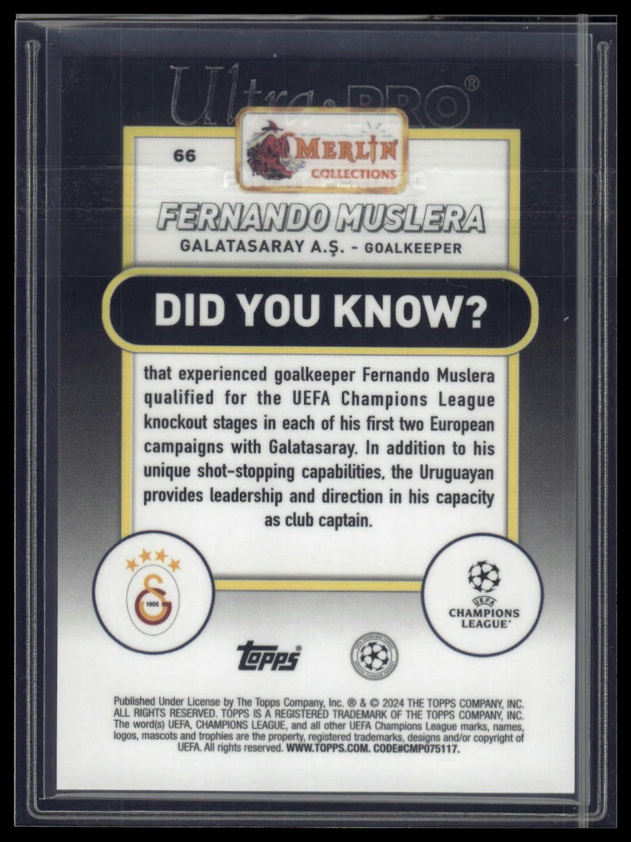 2023-24 Merlin UEFA Club #66 Fernando Muslera Rose Gold Shimmer /299