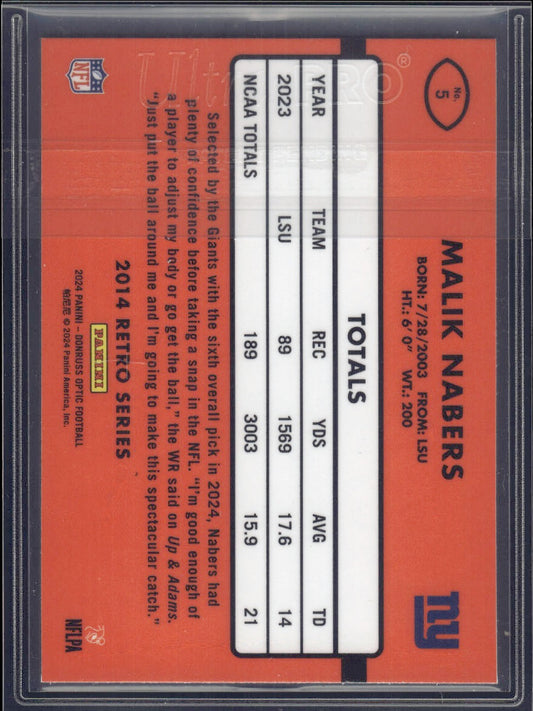2024 Donruss Optic #5 Malik Nabers 2014 Retro Series