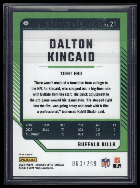 2024 Donruss Optic #21 Dalton Kincaid Aqua #/299