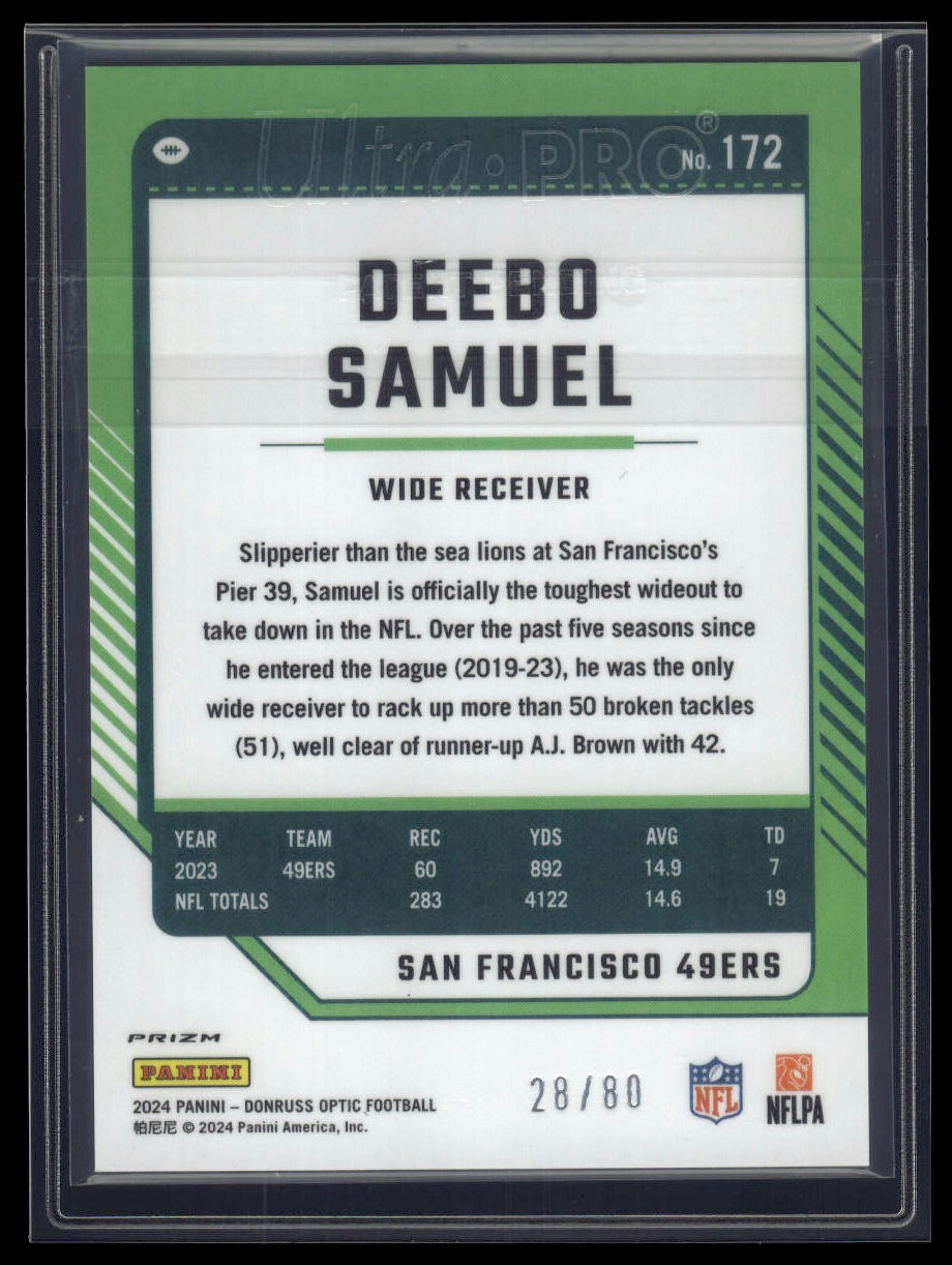 2024 Donruss Optic #172 Deebo Samuel Pink Velocity #/80