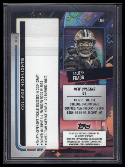 2024 Topps Chrome Cosmic #166 Taliese Fuaga Blue Moon Refractors #/99