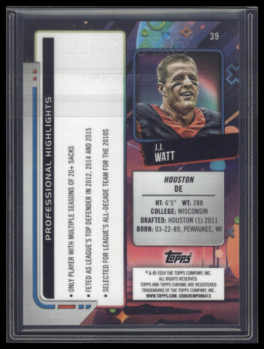 2024 Topps Chrome Cosmic #39 J.J. Watt Orange Galactic Refractors #/25