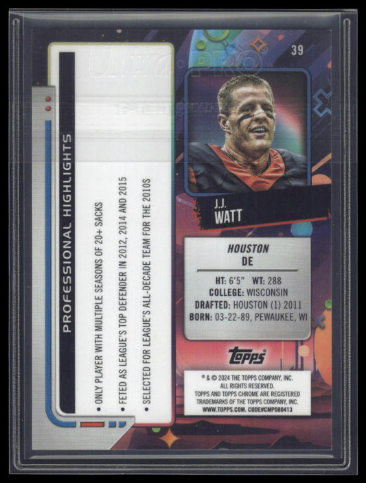 2024 Topps Chrome Cosmic #39 J.J. Watt Orange Galactic Refractors #/25