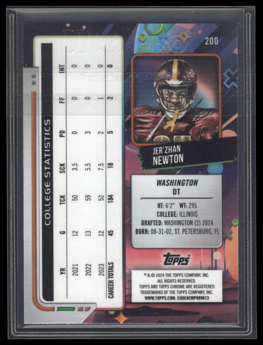 2024 Topps Chrome Cosmic #200 Jer'Zhan Newton Blue Moon Refractors #/99