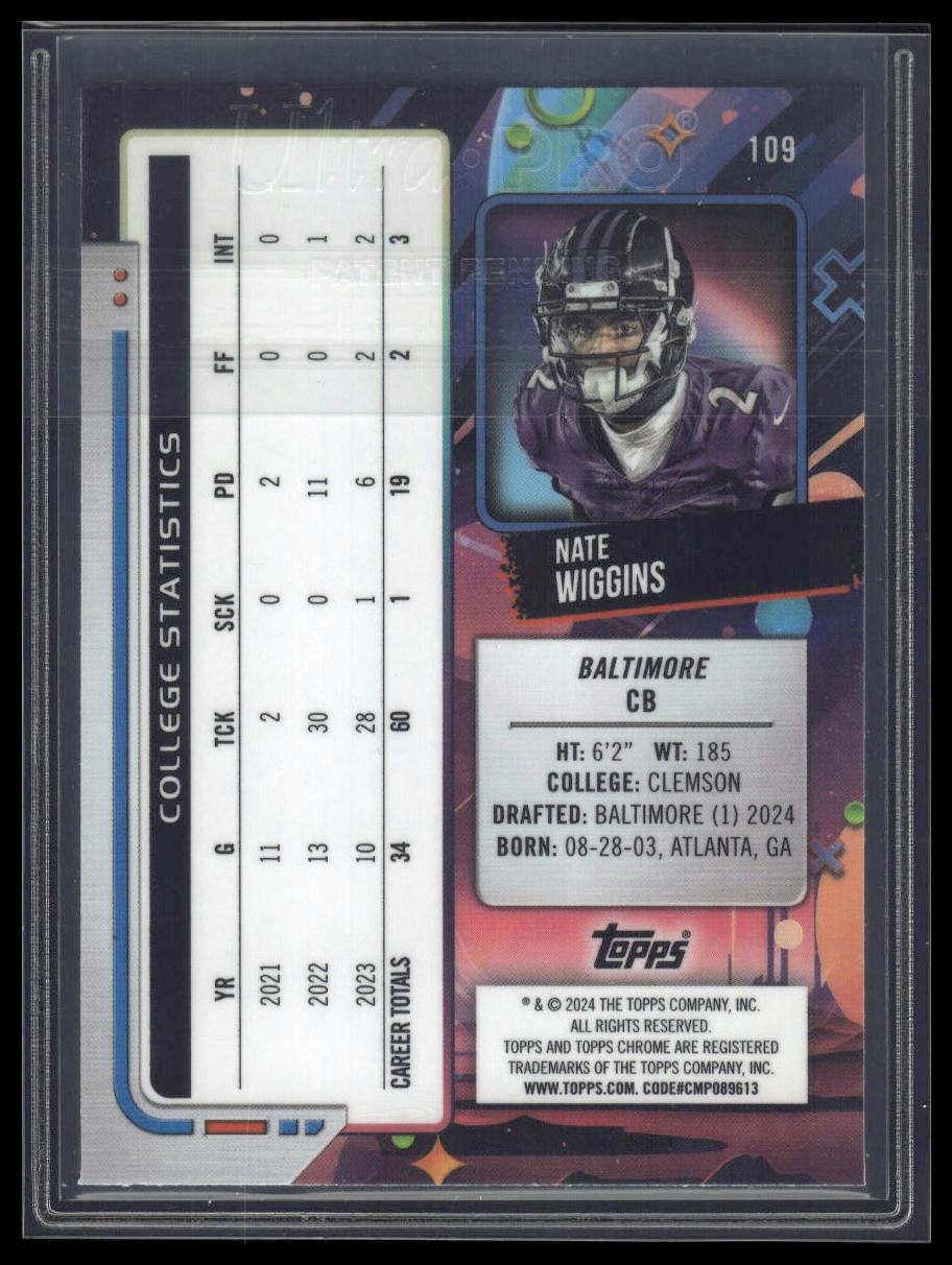 2024 Topps Chrome Cosmic #109 Nate Wiggins Blue Moon Refractors #/99