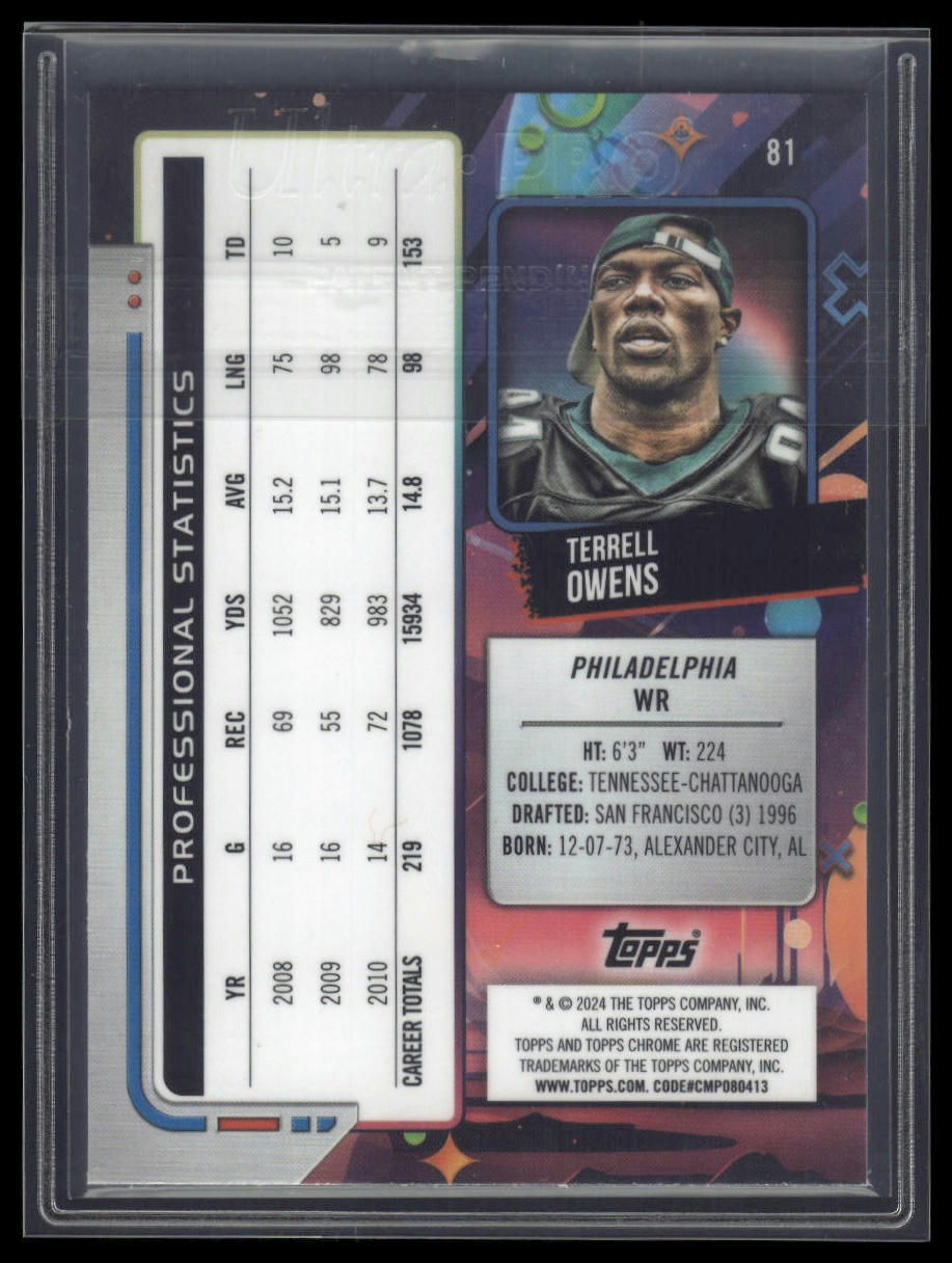 2024 Topps Chrome Cosmic #81 Terrell Owens Purple Nebula Refractors #/150