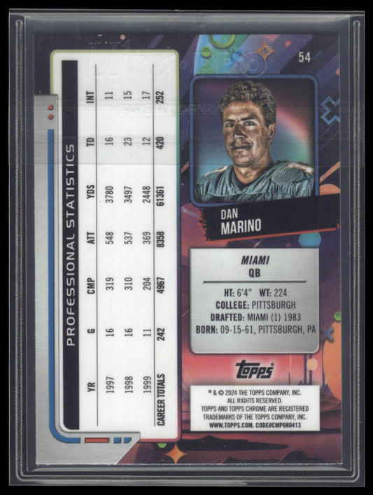 2024 Topps Chrome Cosmic #54 Dan Marino Purple Nebula Refractors #/150