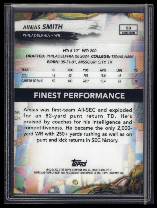 2024 Finest #99 Ainias Smith Sky Blue Refractor #/325