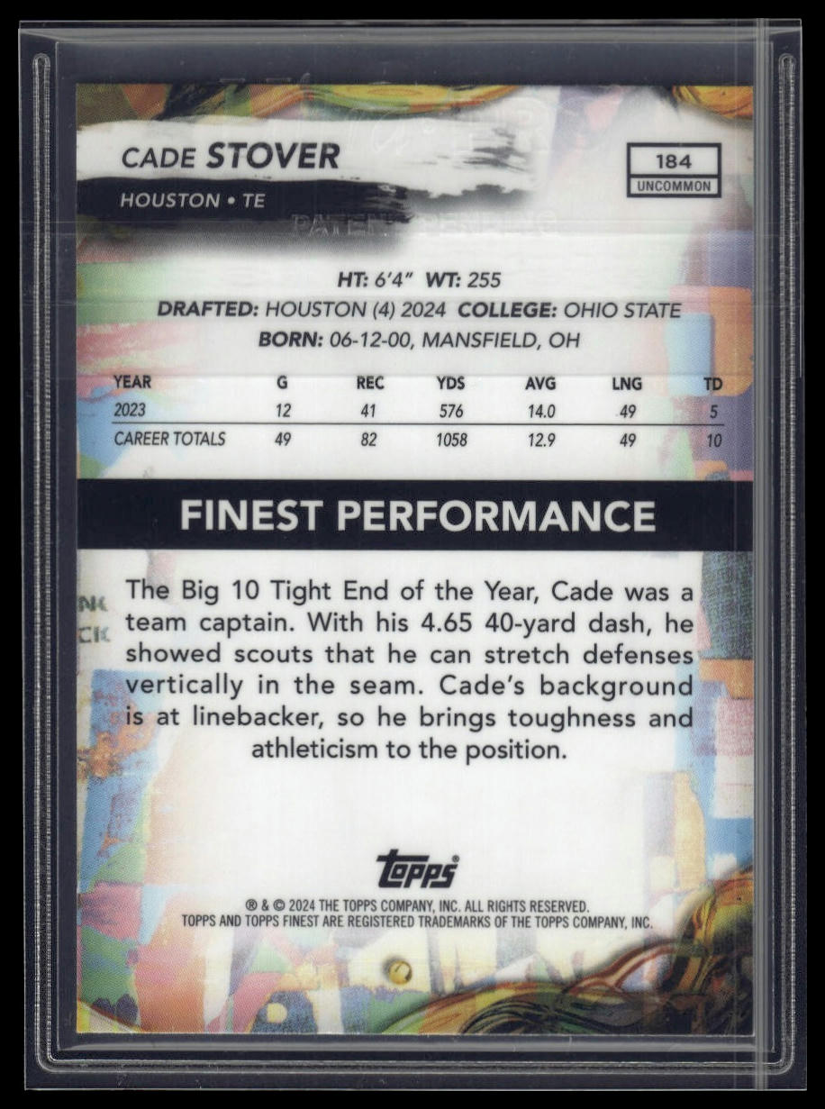 2024 Finest #184 Cade Stover Purple Refractor #/200