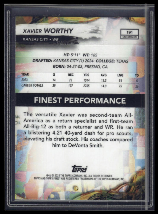 2024 Finest #191 Xavier Worthy Purple Checkerboard Refractor #/99