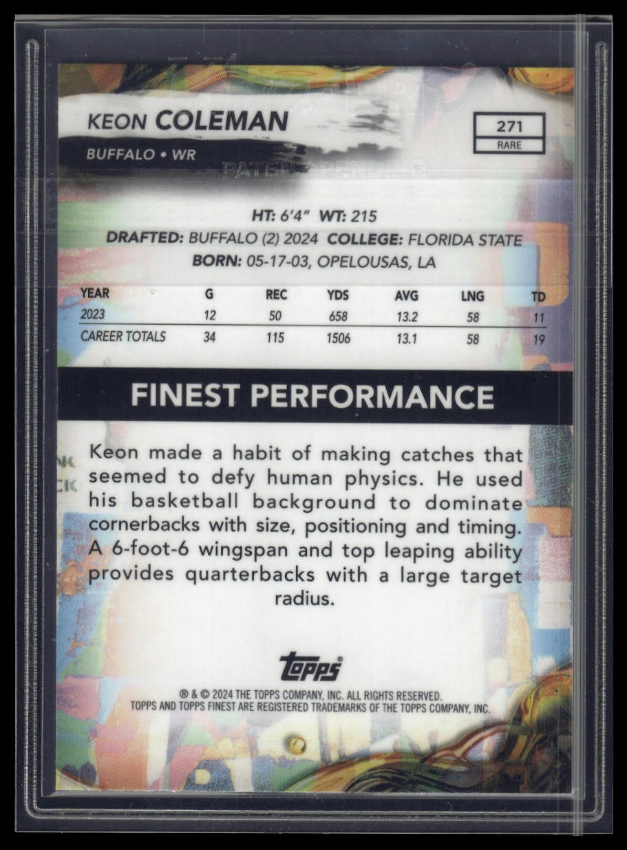 2024 Finest #271 Keon Coleman Purple Refractor #/125