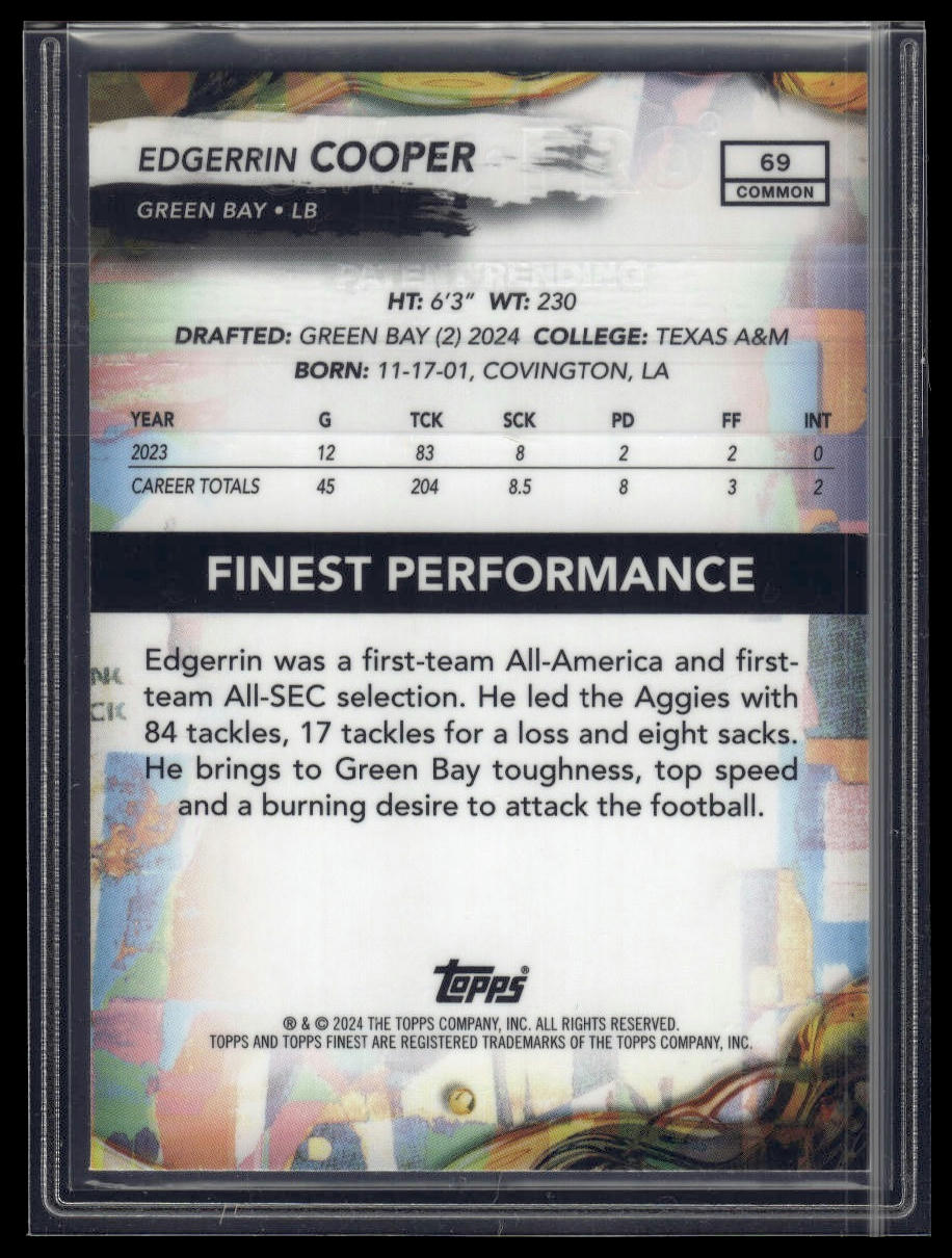2024 Finest #69 Edgerrin Cooper Blue Refractor #/200