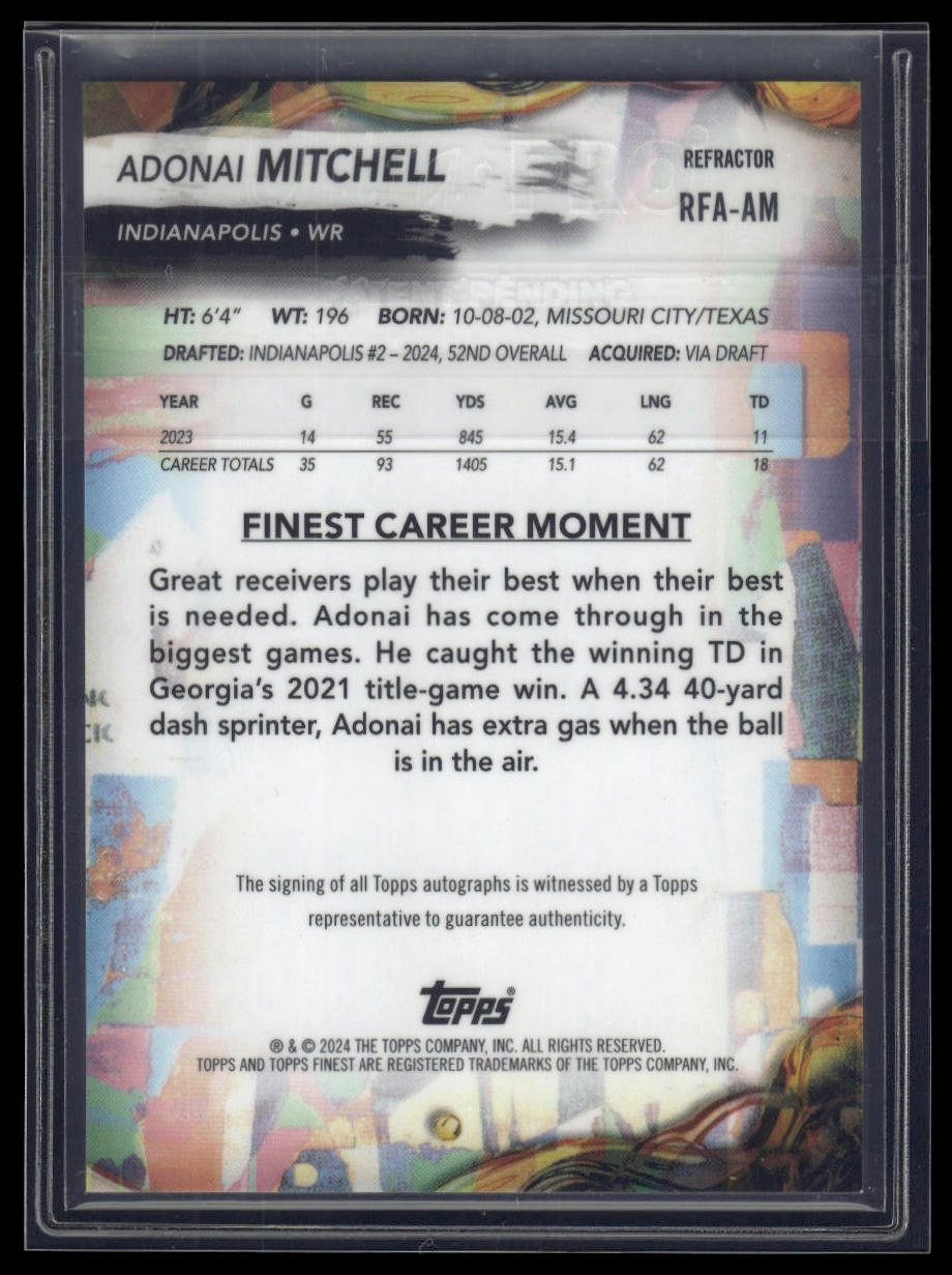 2024 Finest #RFA-AM Adonai Mitchell Rookie Finest Autographs