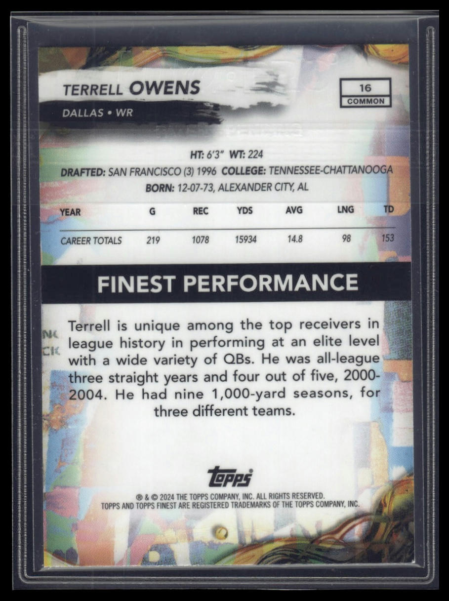 2024 Finest #16 Terrell Owens Sky Blue Refractor #/325