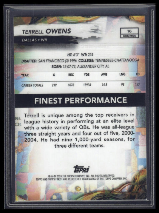 2024 Finest #16 Terrell Owens Sky Blue Refractor #/325