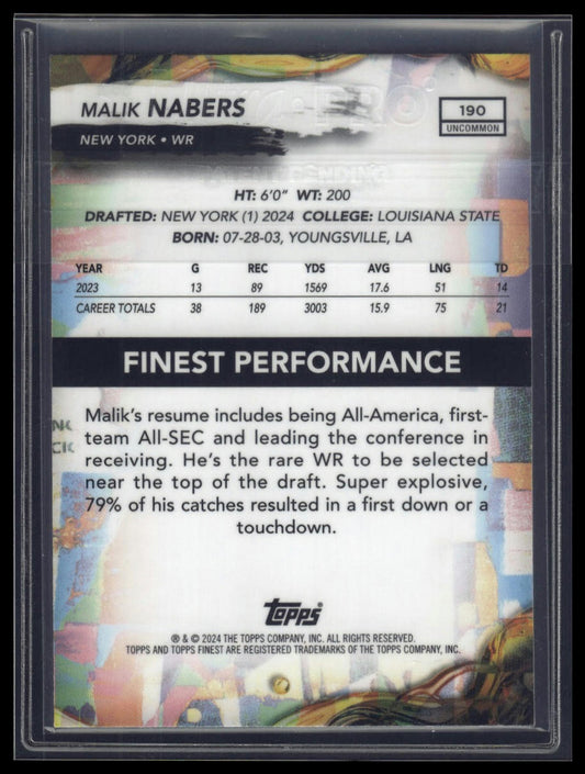 2024 Finest #190 Malik Nabers Purple Refractor #/200
