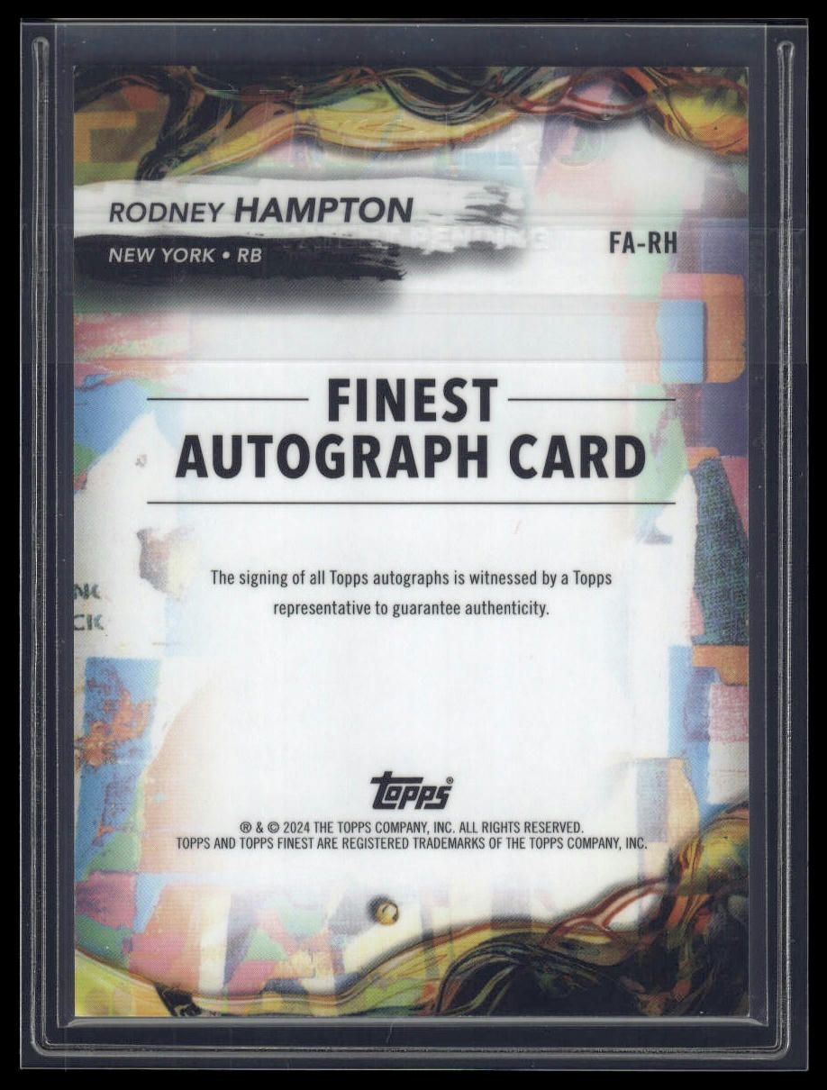 2024 Finest #FA-RH Rodney Hampton Finest Auto Blue Checkerboard Refractor /99