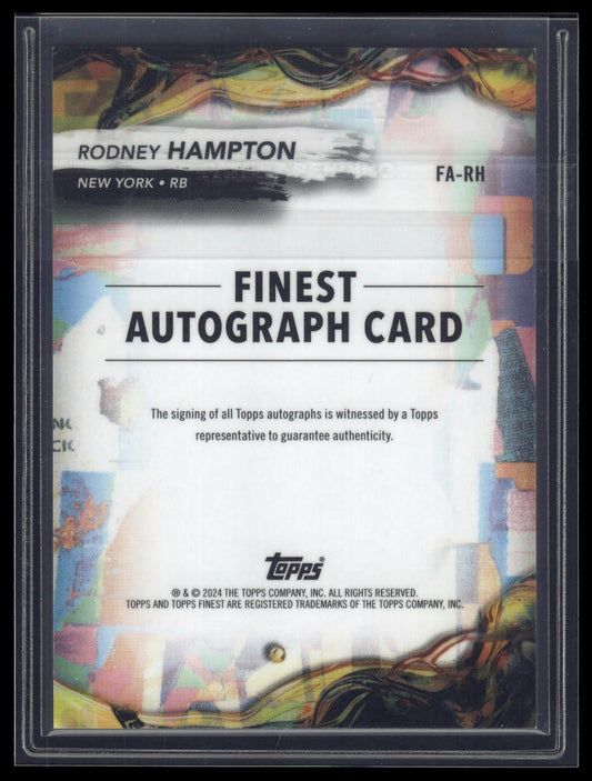 2024 Finest #FA-RH Rodney Hampton Finest Auto Blue Checkerboard Refractor /99