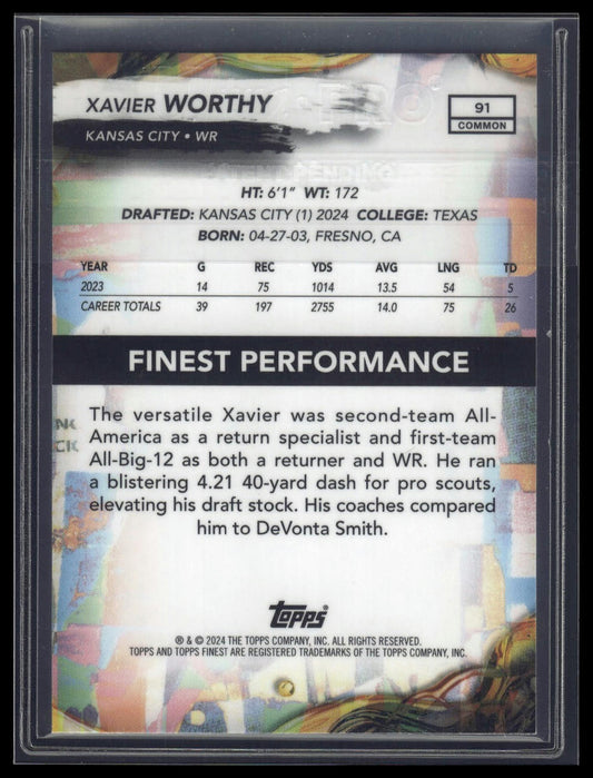2024 Finest #91 Xavier Worthy Blue Refractor #/200
