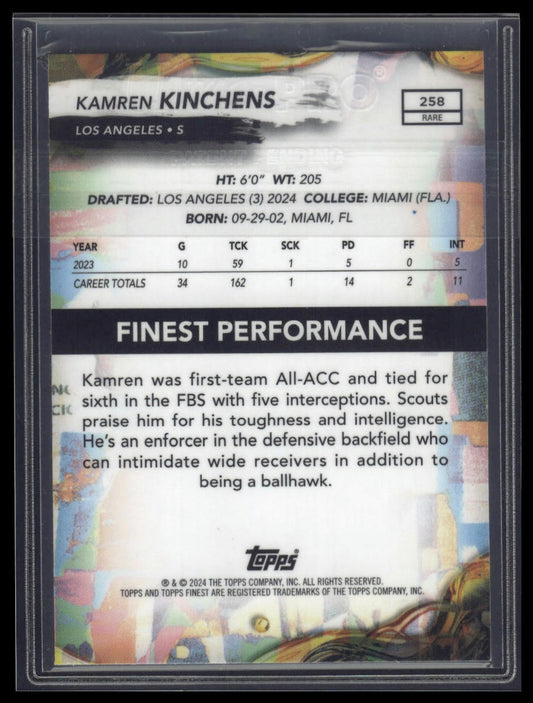 2024 Finest #258 Kamren Kinchens Purple Refractor #/125