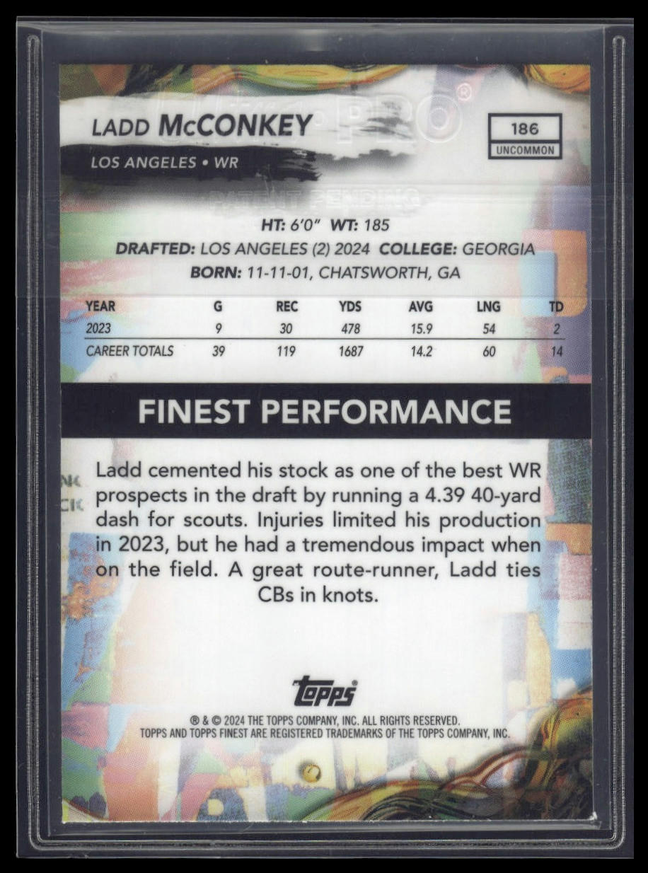2024 Finest #186 Ladd McConkey Sky Blue Refractor #/250