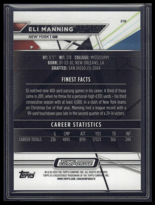 2023 Topps Composite #218b Eli Manning Finest Black Refractors #/20