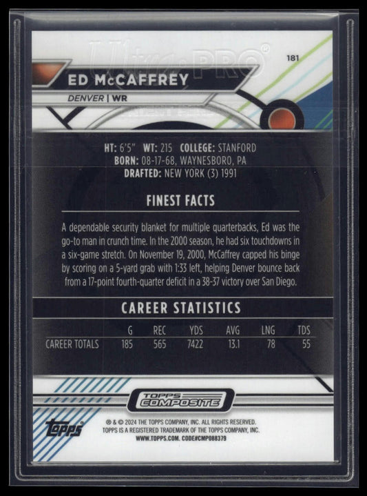 2023 Topps Composite #181a Ed McCaffrey Finest Sky Blue Refractor Wrong #/325
