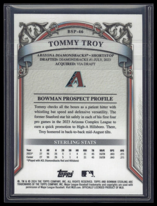 2024 Bowman Sterling #BSP-46 Tommy Troy Blue Sterling Scintillate Refractor #/25