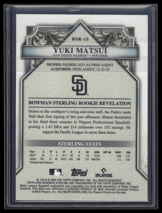 2024 Bowman Sterling #BSR-15 Yuki Matsui Mini Diamond Refractor #/150