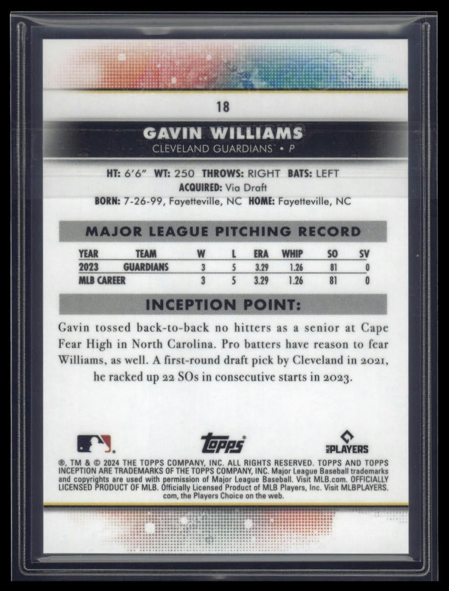 2024 Topps Inception #18 Gavin Williams Green