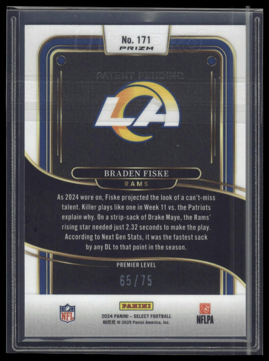 2024 Panini Select #171 Braden Fiske Purple Prizm #/75
