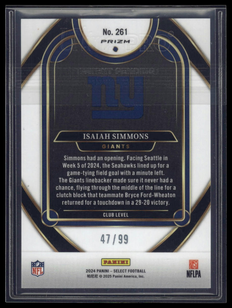 2024 Panini Select #261 Isaiah Simmons Blue Prizm #/99