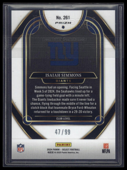 2024 Panini Select #261 Isaiah Simmons Blue Prizm #/99