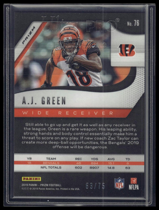2019 Panini Prizm #76 A.J. Green Green Scope #/75
