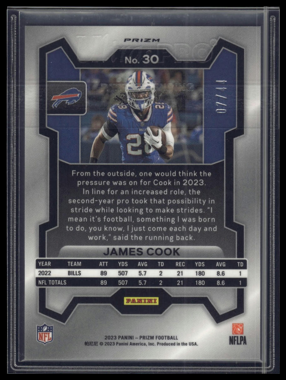 2023 Panini Prizm #30 James Cook Red and Yellow #/44
