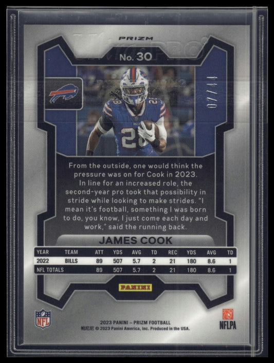 2023 Panini Prizm #30 James Cook Red and Yellow #/44