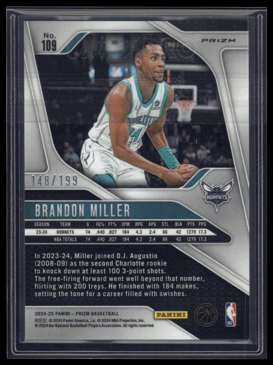 2024-25 Panini Prizm #109 Brandon Miller Prizms Blue #/199