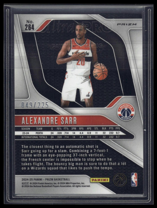 2024-25 Panini Prizm #264 Alexandre Sarr Prizms Basketball #/225
