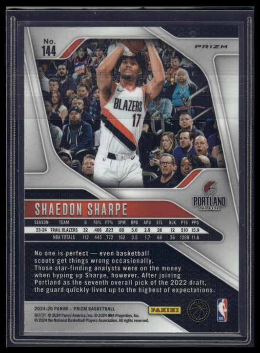 2024-25 Panini Prizm #144 Shaedon Sharpe Prizms Pulsar