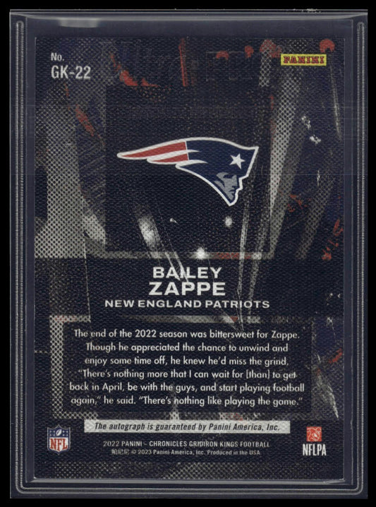 2022 Panini Chronicles #GK-22 Bailey Zappe Gridiron Kings Bronze