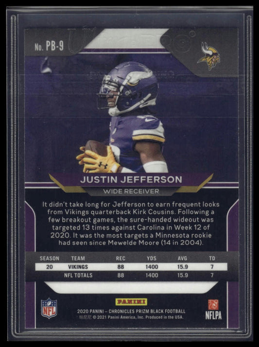 2020 Panini Chronicles #PB-9 Justin Jefferson Prizm Black