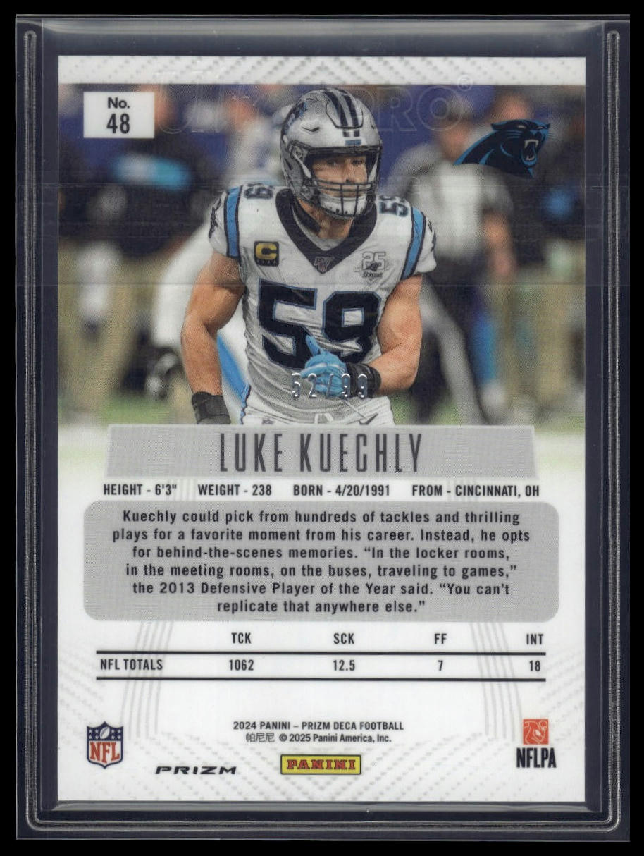 2024 Panini Prizm Deca #48 Luke Kuechly Purple Prizms #/99