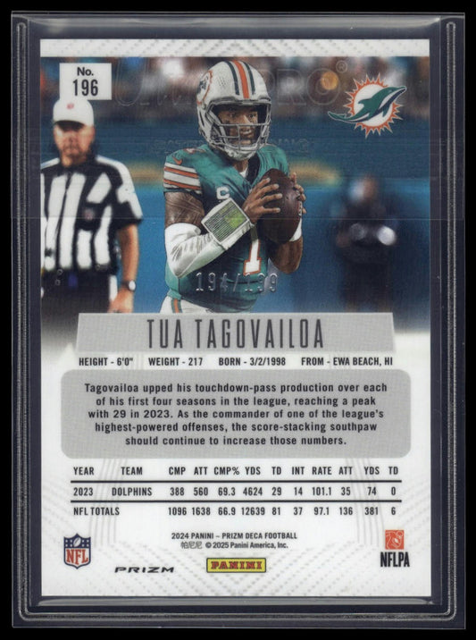 2024 Panini Prizm Deca #196 Tua Tagovailoa Red Prizms #/199