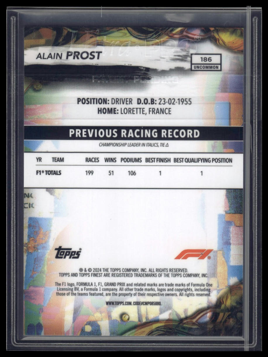 2024 Topps Finest Formula 1 #186 Alain Prost Gold Refractors #/25