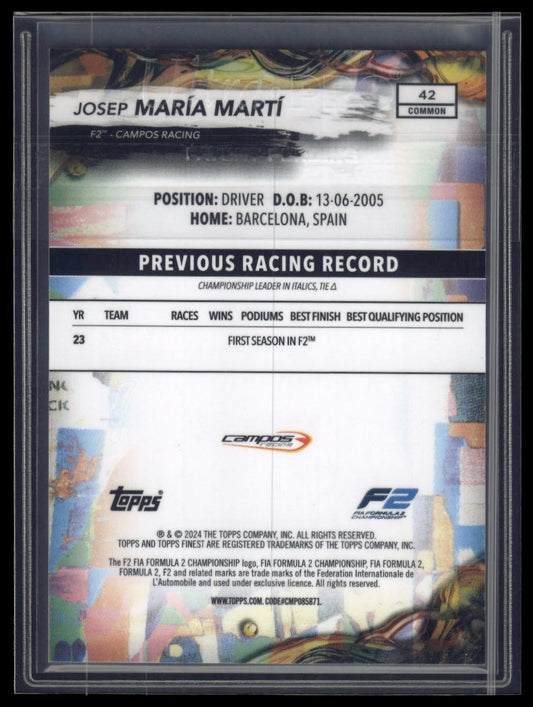 2024 Topps Finest Formula 1 #42 Josep María Martí Gold Refractors #/50