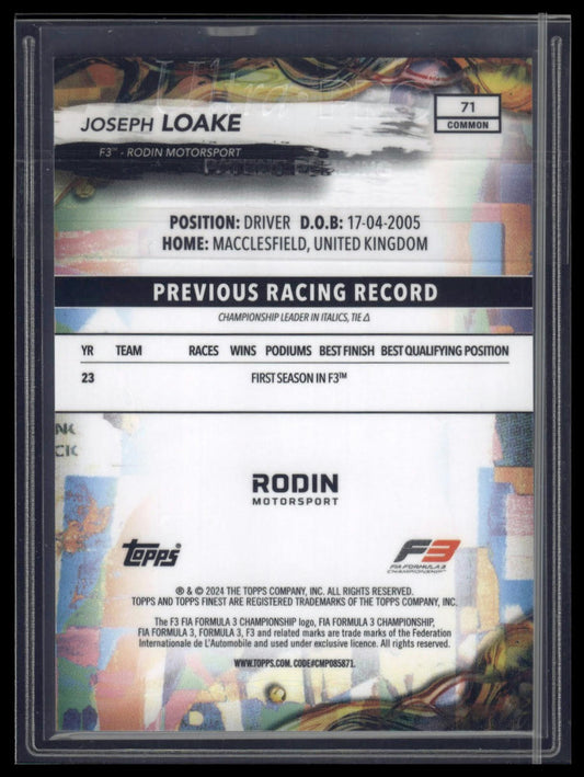 2024 Topps Finest Formula 1 #71 Joseph Loake Gold Refractors #/50